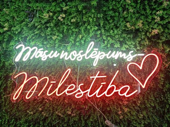 LED gaismu izkārtne "Mūsu noslēpums mīlestība" + 2gb izkārtnes pēc izvēles